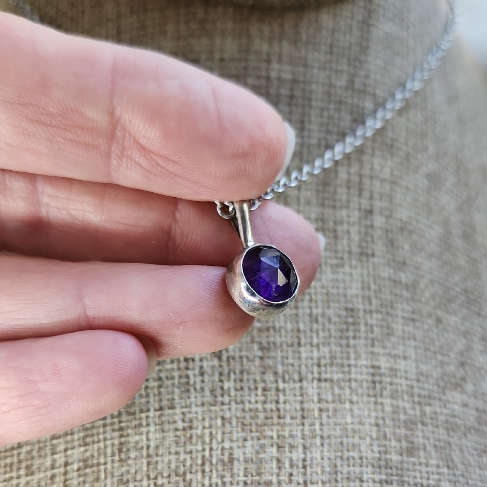 Handmade Amethyst Sterling Silver  Gemstone Pendant. Wearable Art - Picture 4 of 12